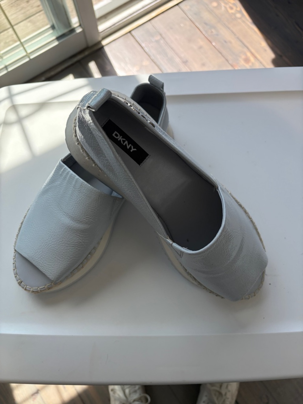 DKNY Light Gray Leather Slip-On Espadrille Flats